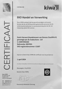 Dutch Harvest hennepthee EKO certificering Biologisch
